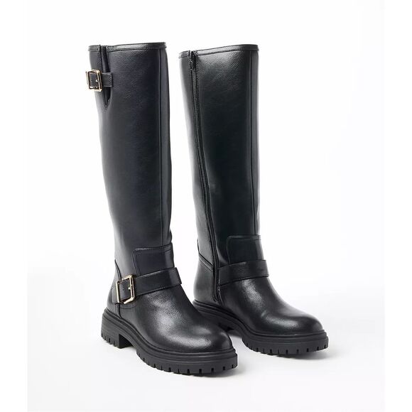 Ann Taylor Loft $200 black Tall Biker Boots womens sz 9.5 NEW - Picture 1 of 12